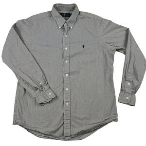 Ralph Lauren Shirt Mens Large Striped Button‎ Down Black Logo Classic